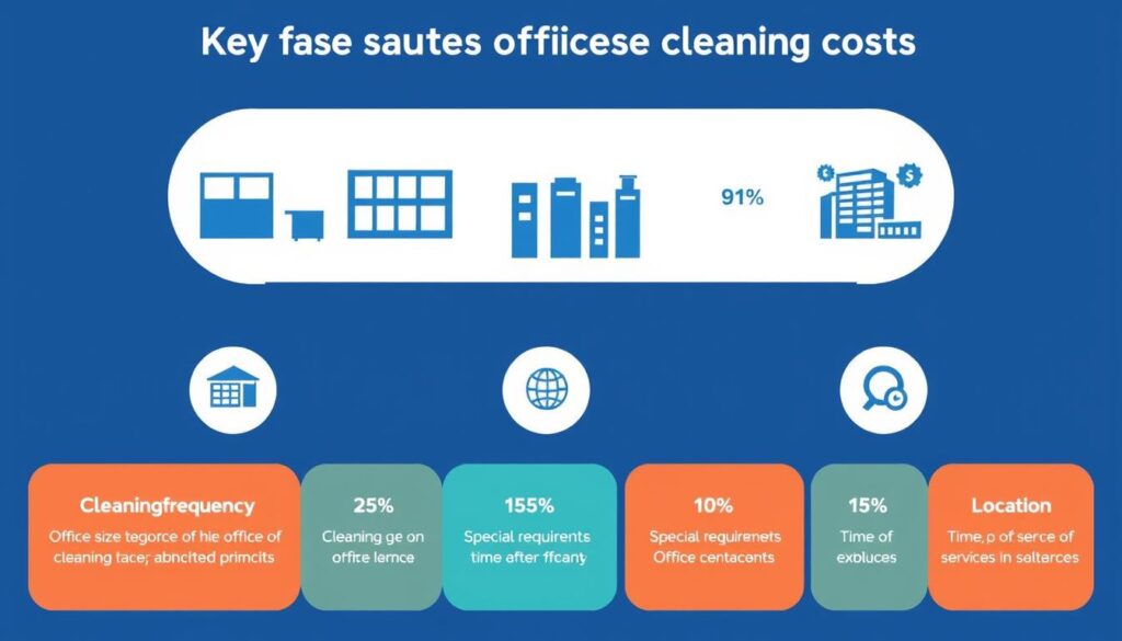Factors affecting office cleaning costs in Sydney illustrated with icons and percentages