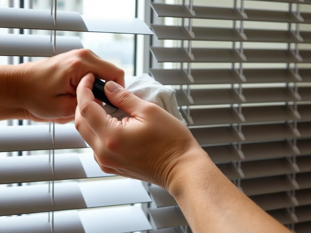 Professional cleaner cleaning venetian blinds in Sydney home