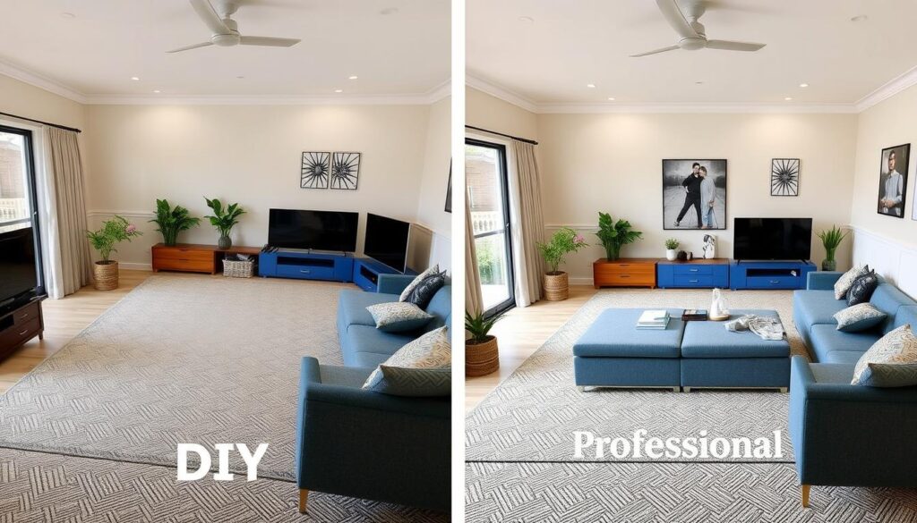 Split image comparing DIY cleaning vs professional cleaning results in a Sydney home